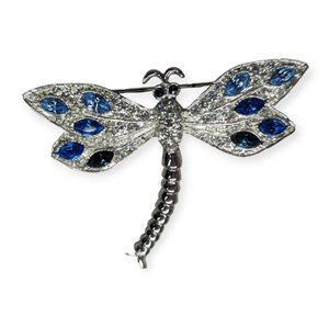 Roman Silver w/ Blue Gemstone Dragonfly Brooch